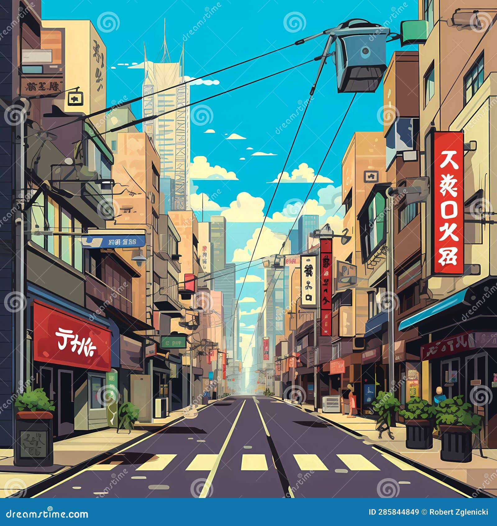 Manga Adventures in Tokyo Streets, Generative AI Stock Illustration