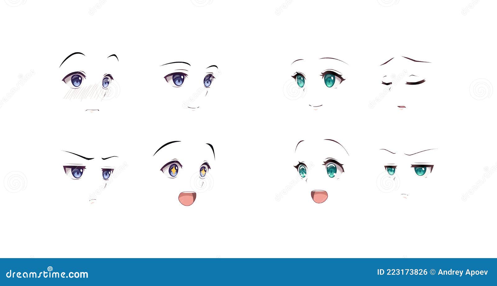 Conjunto de olhos de anime estilo mangá japonês ilustração