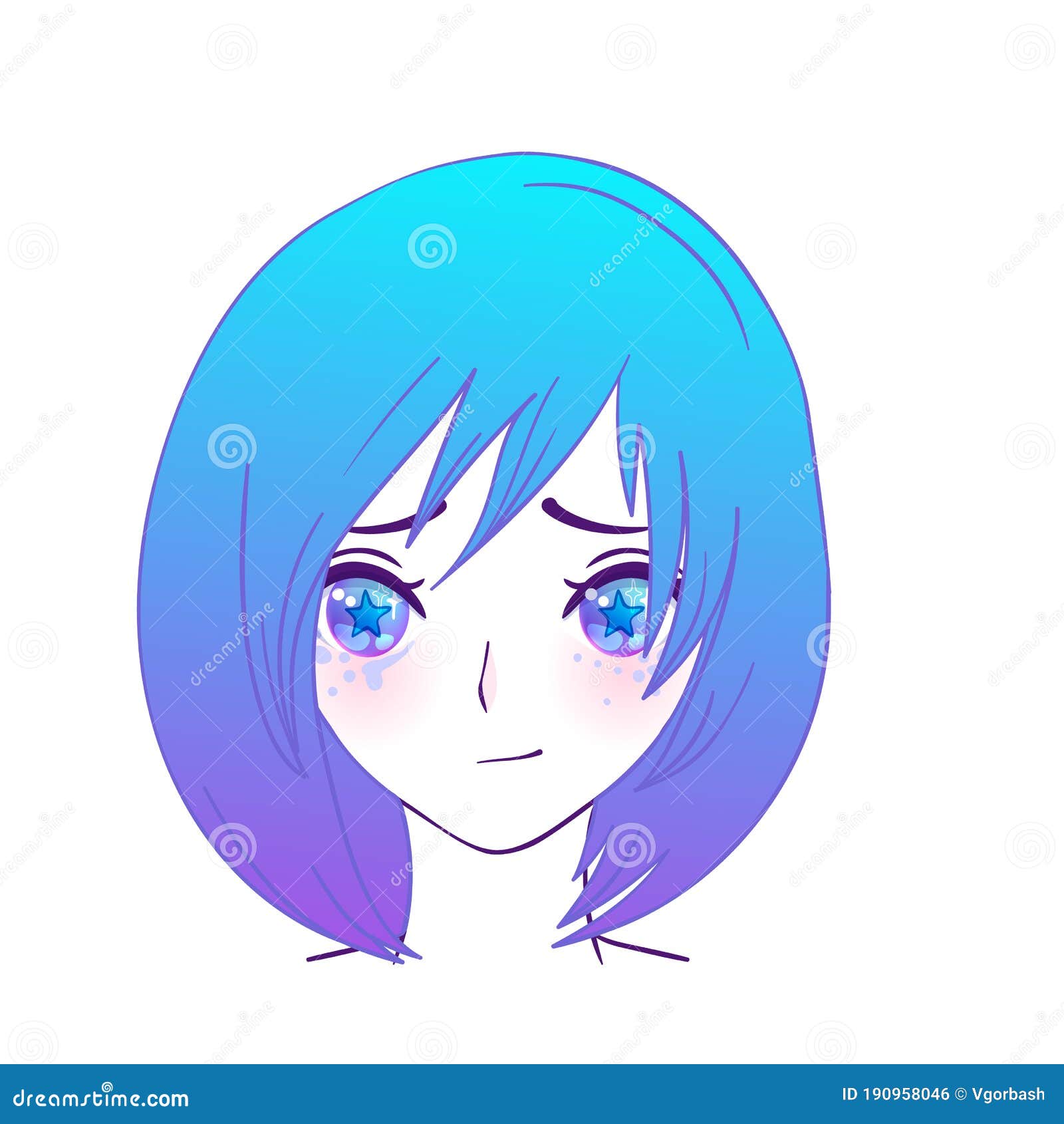 Manga Face. Colorful Eyes in Anime Style with Shiny Light Reflections.  Bright Vector Illustration Isolated Stock Vector - Illustration of head,  beautiful: 190958046
