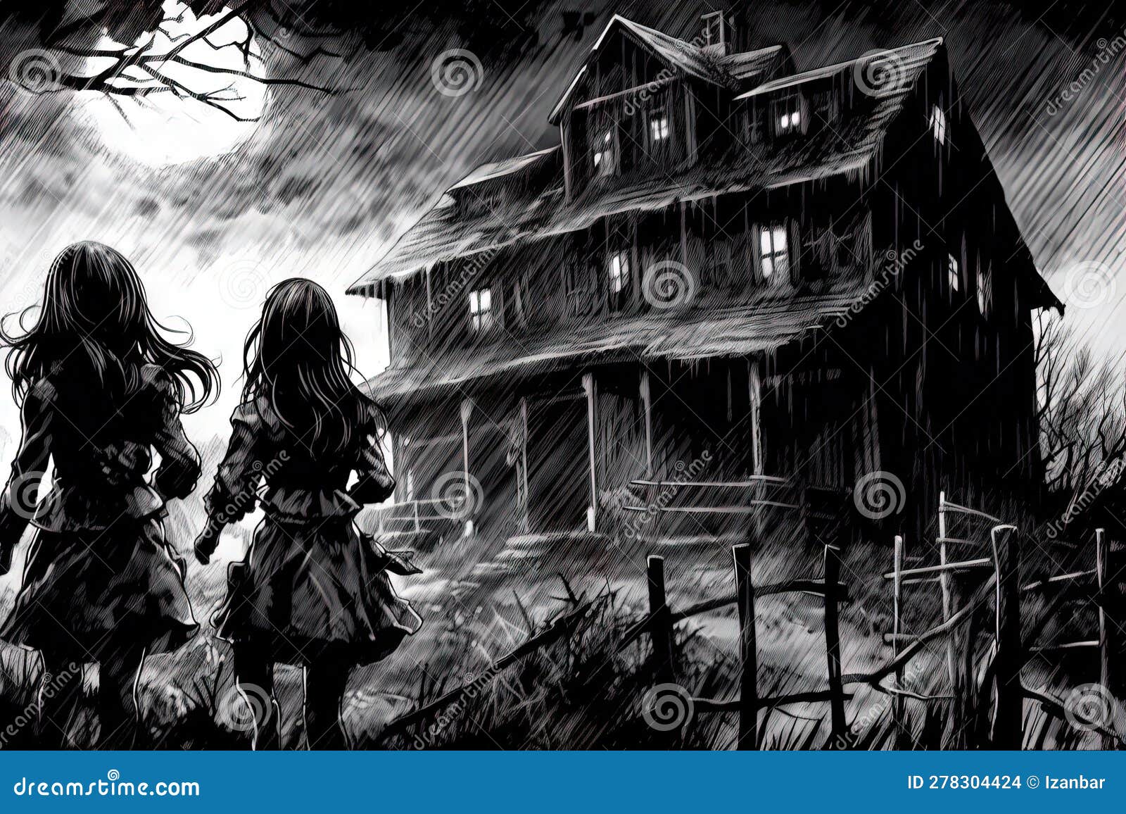 Girl anime holding sword with haunted house background HD wallpaper   Wallpaper Flare