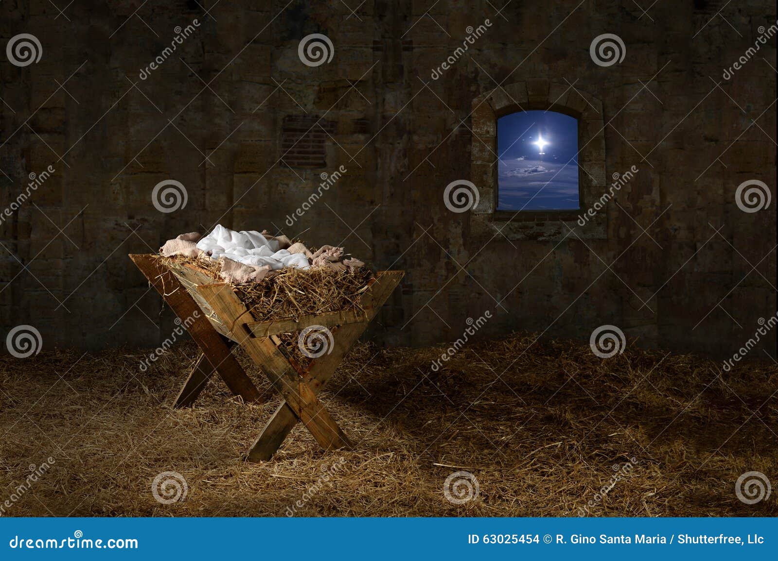 manger in old barn with window