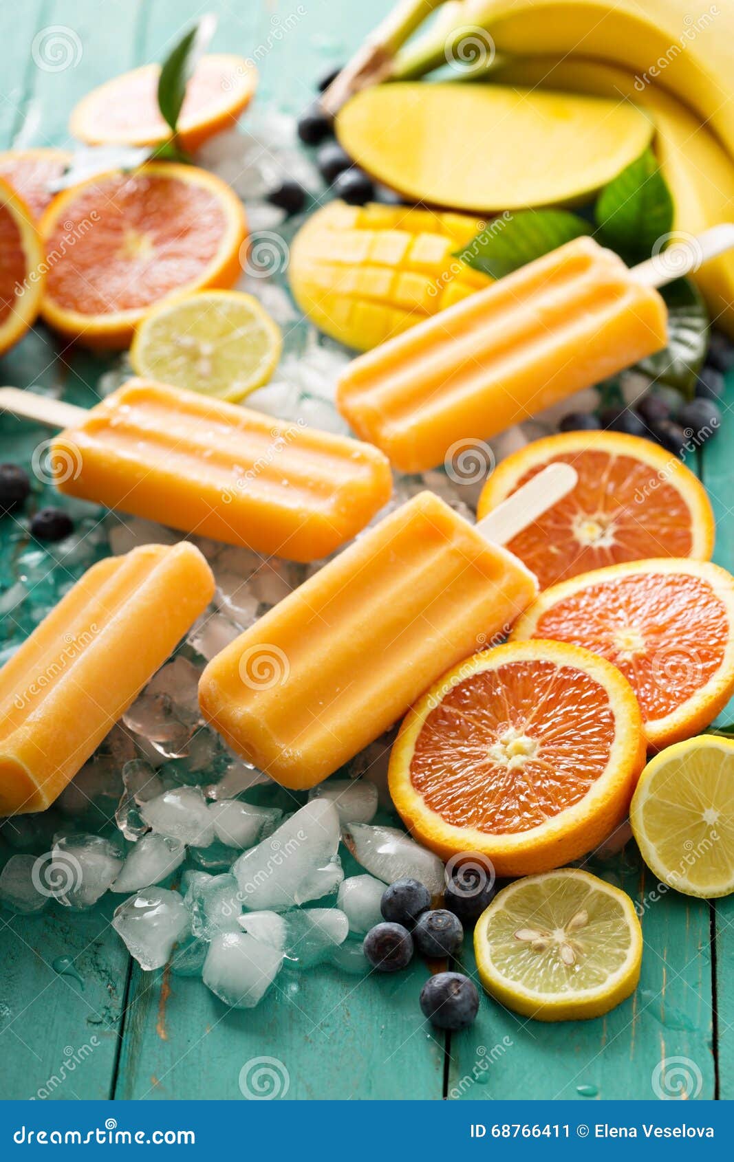 Mango Banana Popsicles on Ice Stock Image Image of dessert, iced