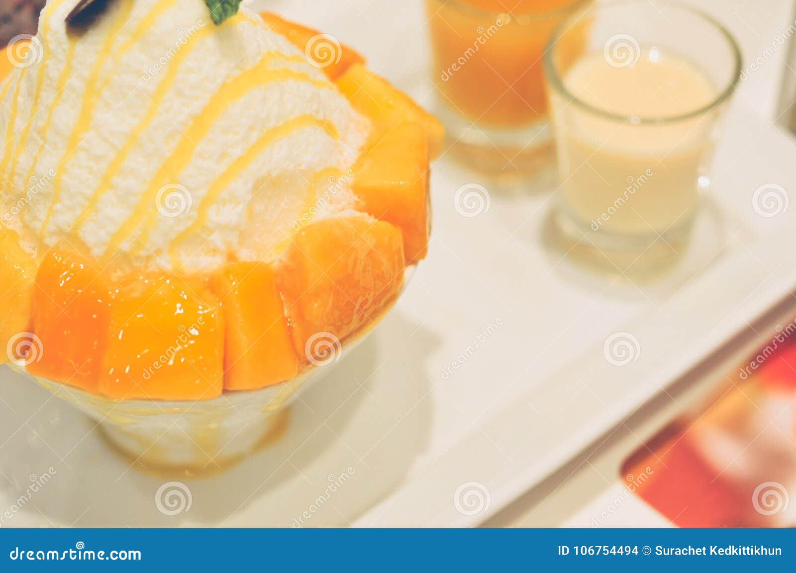Mango Bingsu Korean Dessert Healthy Fruit on the Table, Food Designed ...