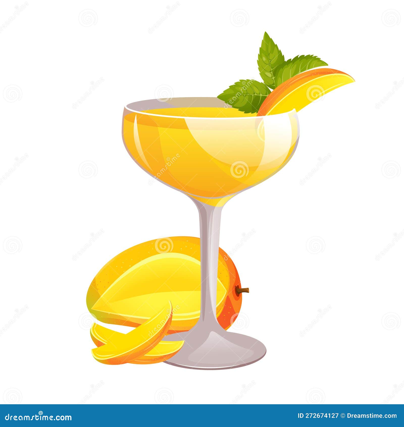 Mango Daiquiri.Alcoholic Refreshing Drink with Mint and Mango Slices