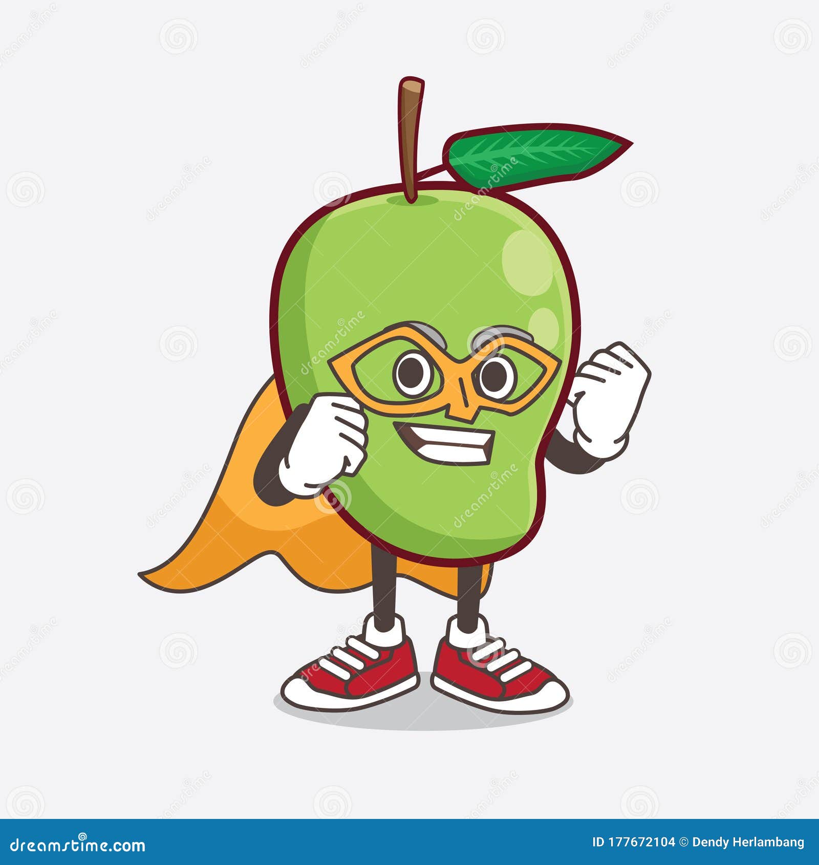 Mango Fruit Cartoon Mascot Character Dressed As a Super Hero Stock