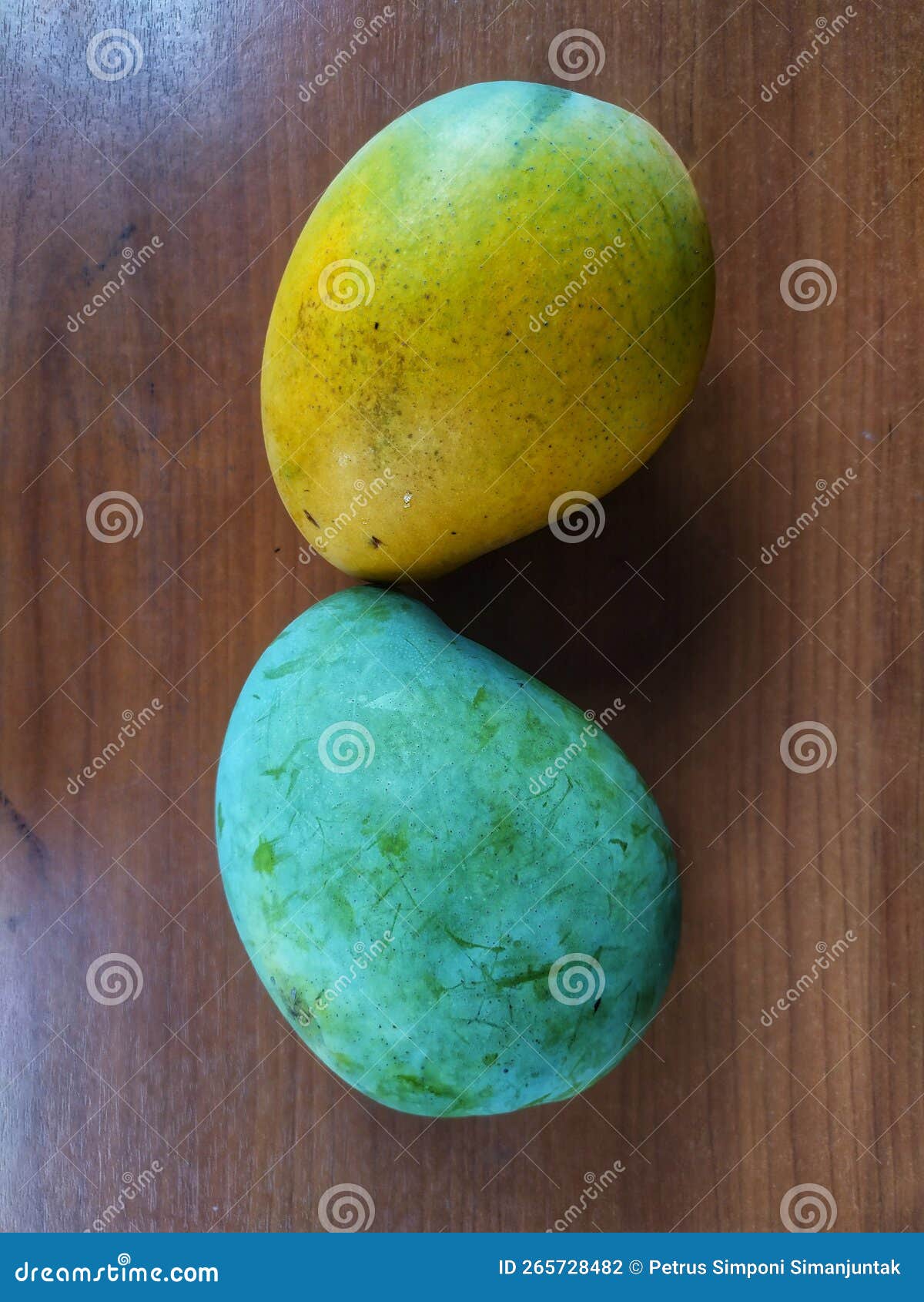 Mango Fruit on the Wooden Table, Tropical Fruit Concept, Top View Stock