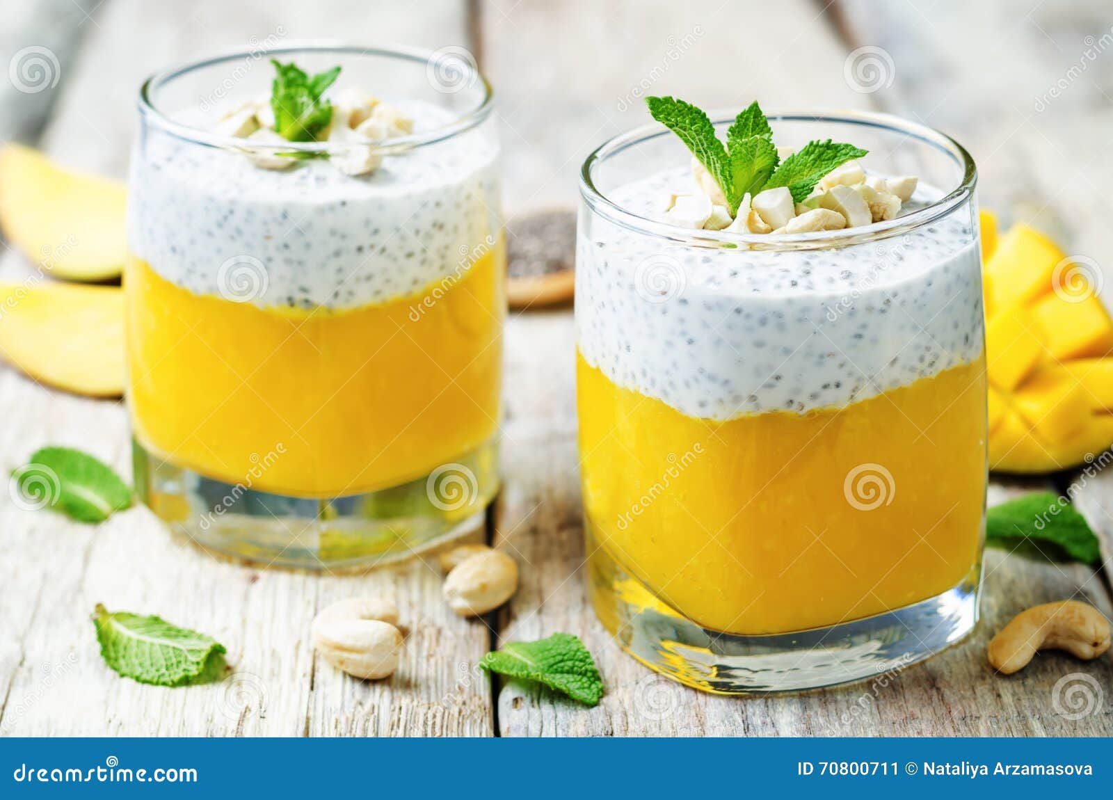 Mango Greek Yogurt Chia Seeds Pudding with Cashews Stock Image Image