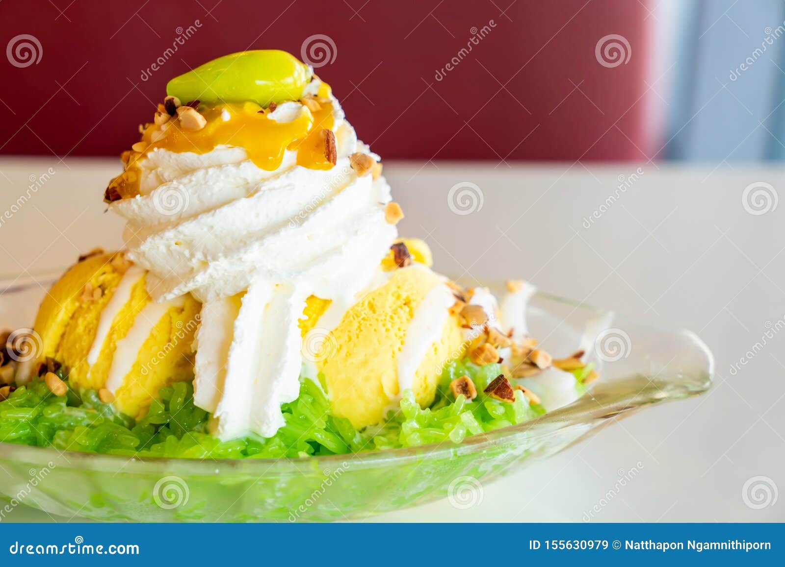 Mango Icecream with Sticky Rice and Whipped Cream Stock Image Image