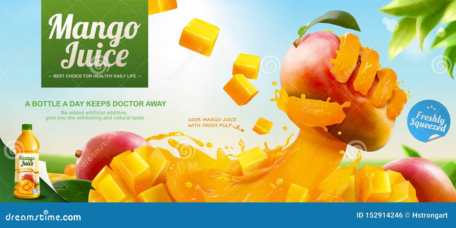 Mango Juice Ads with Liquid Hand Stock Vector - Illustration of fruit,  juicy: 152914246
