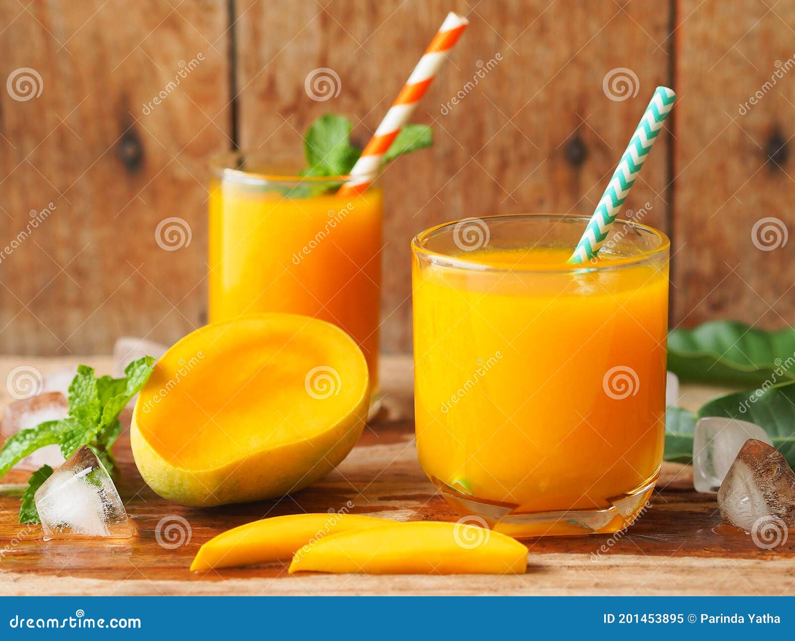 Mango Juice with Fresh Ripe Mango Sliced Stock Image Image of juicy