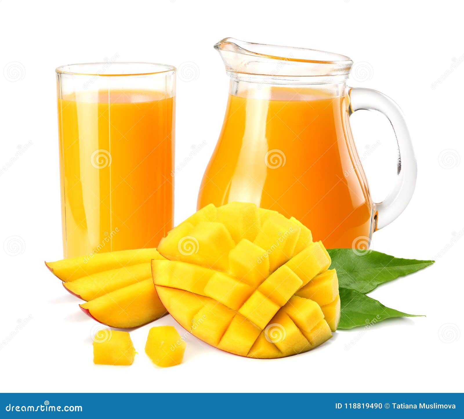 Mango Juice with Mango Slice Isolated on White Background. Jug of Mango