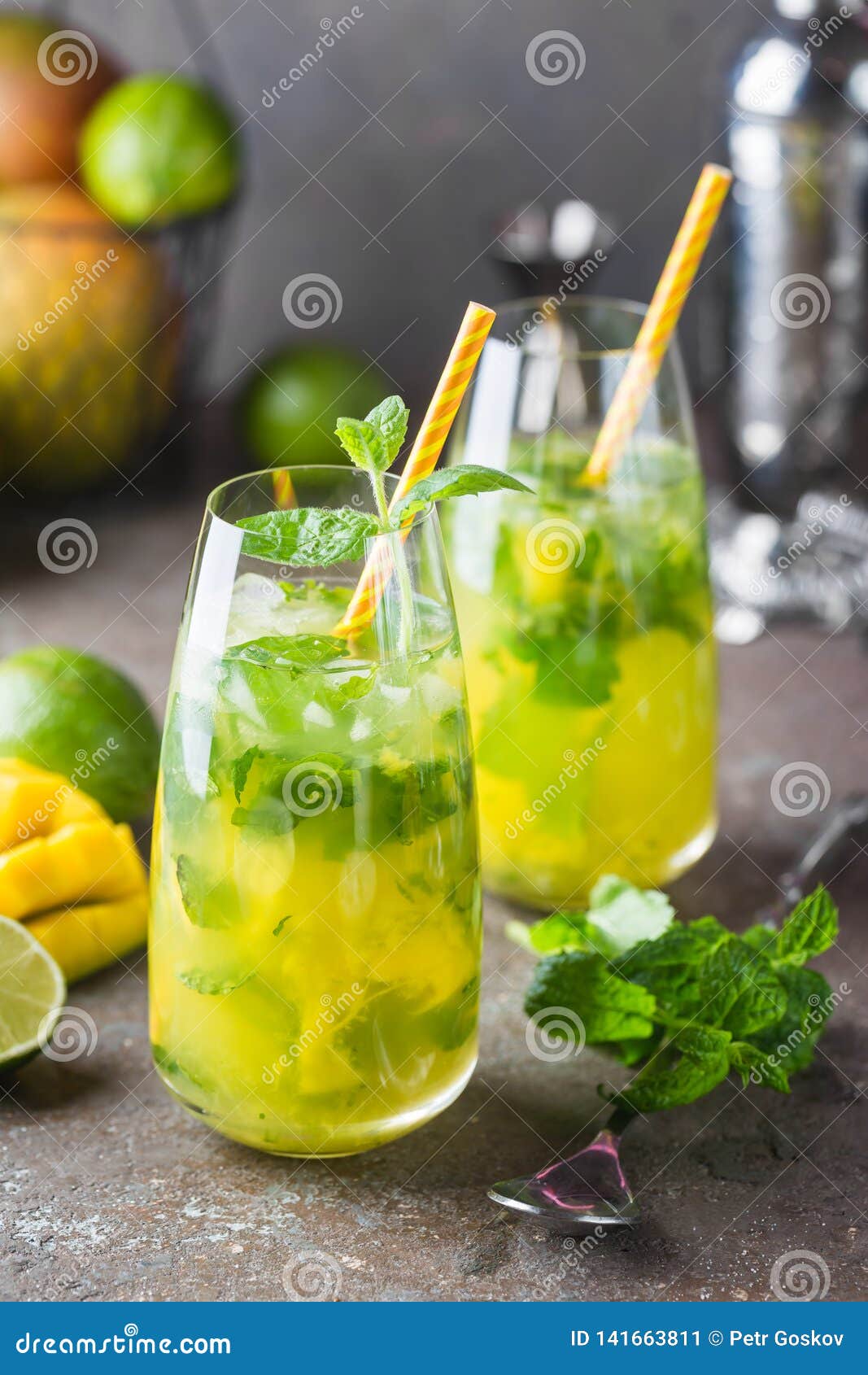 Mango mint mojito cocktail stock image. Image of refreshment 141663811