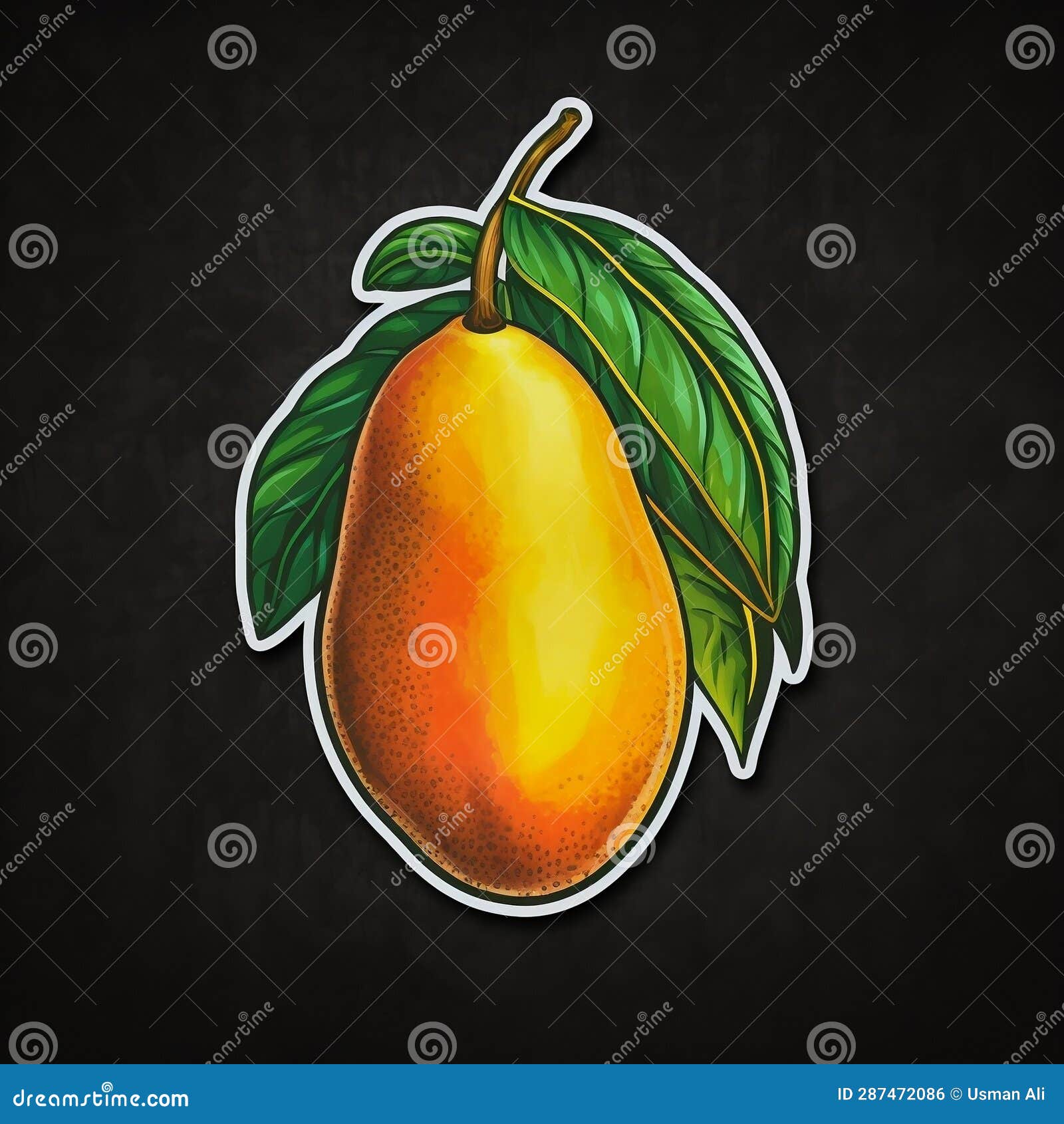 Mango Sticker on Black Background. AI Stock Illustration Illustration