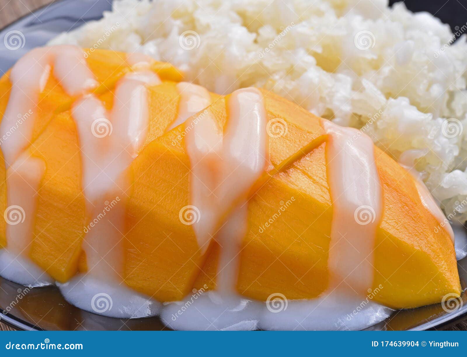 Mango Sticky Rice Topped with Coconut Milk. Stock Photo Image of asia