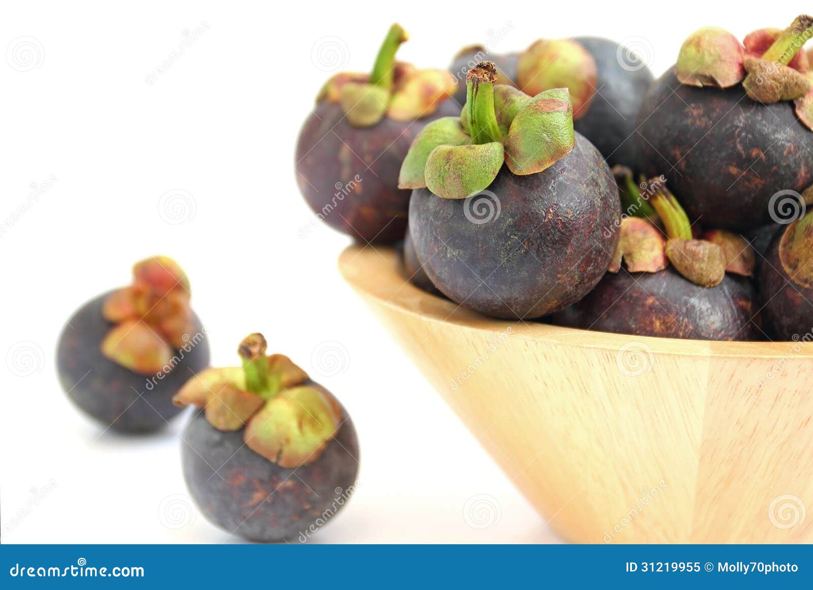Mangosteen in a Wooden Bowl on White Stock Image Image of bowl