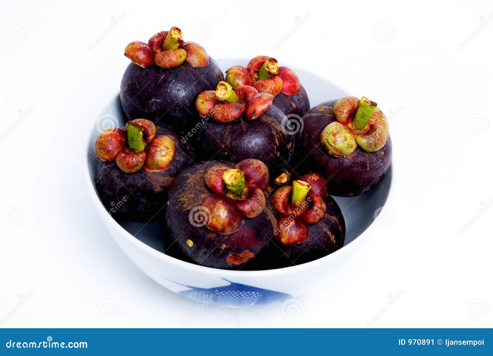 Mangosteens in white bowl stock image. Image of isolated 970891