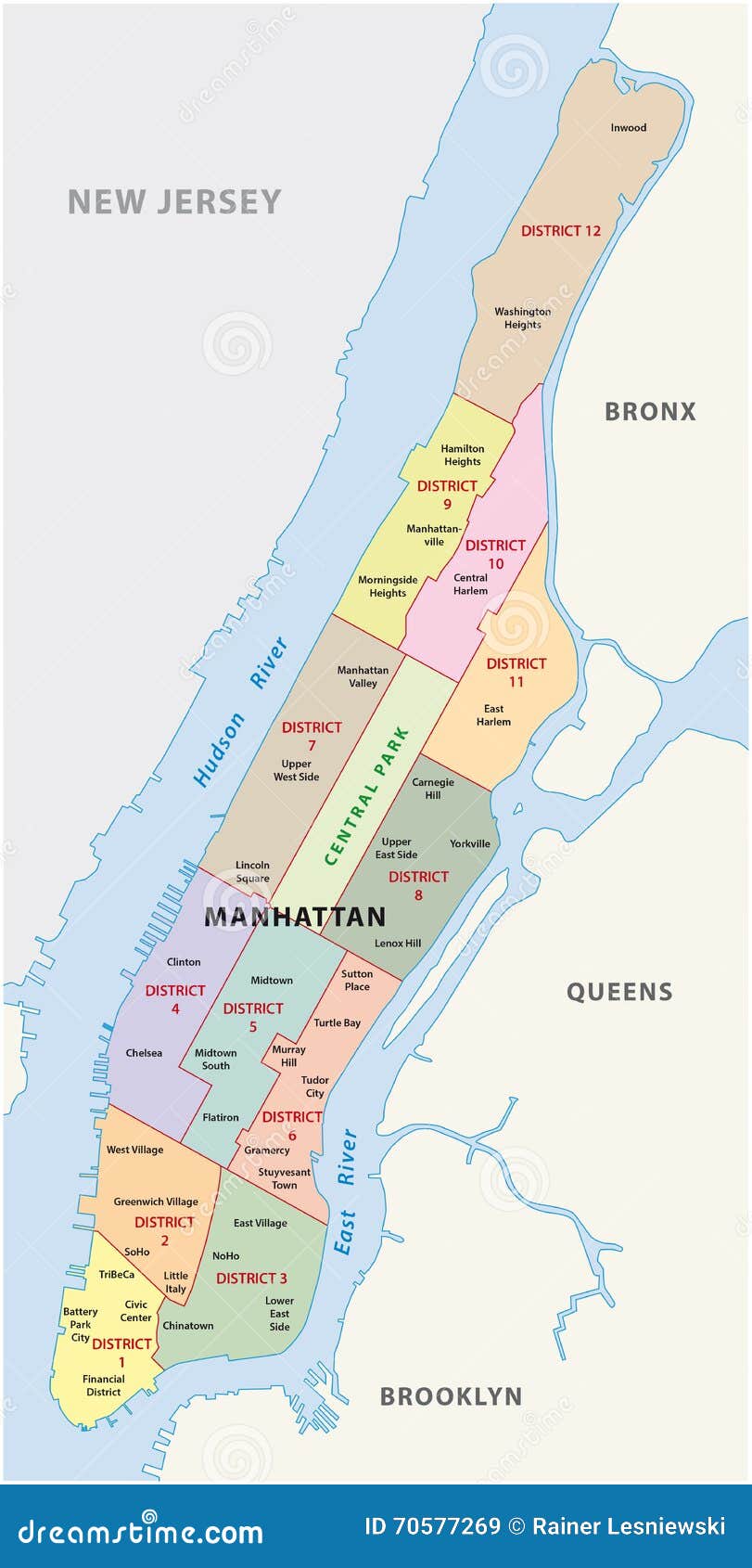 Manhattan Administrative Map Stock Illustration - Illustration of