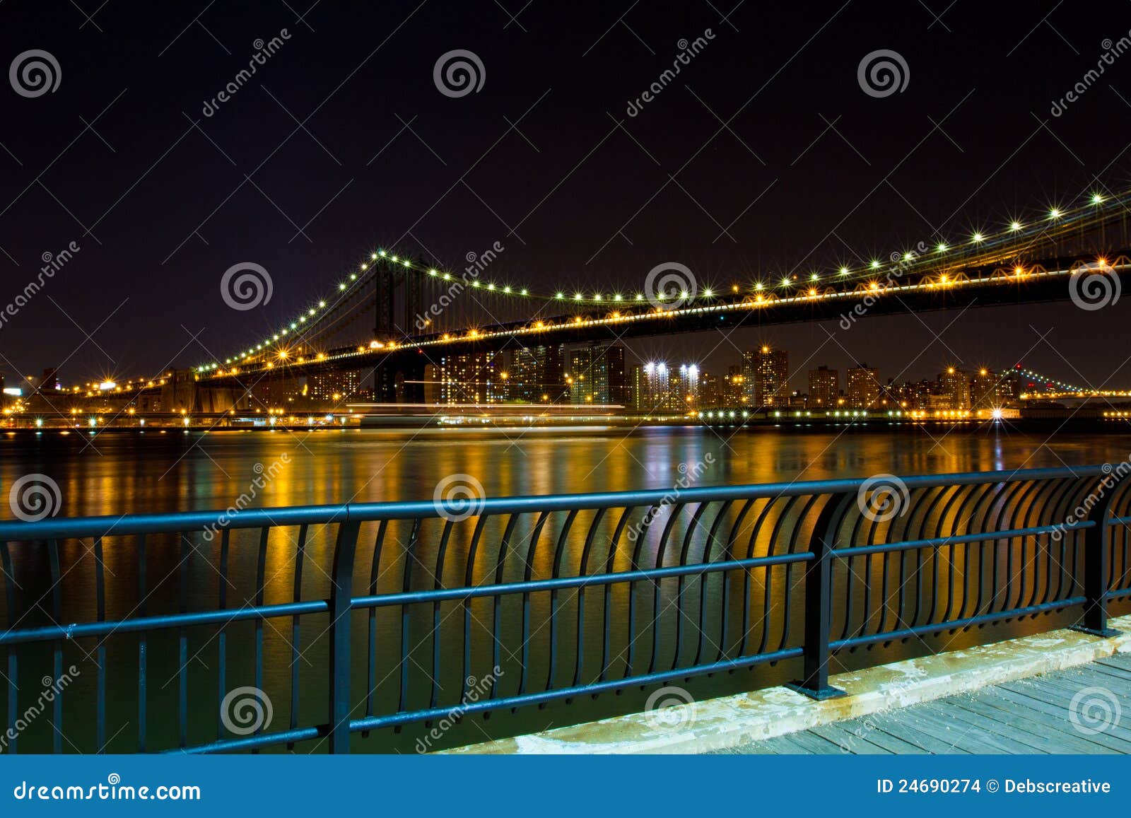 Manhattan Bridge and the NYC Skyline at Night Stock Photo - Image of ...