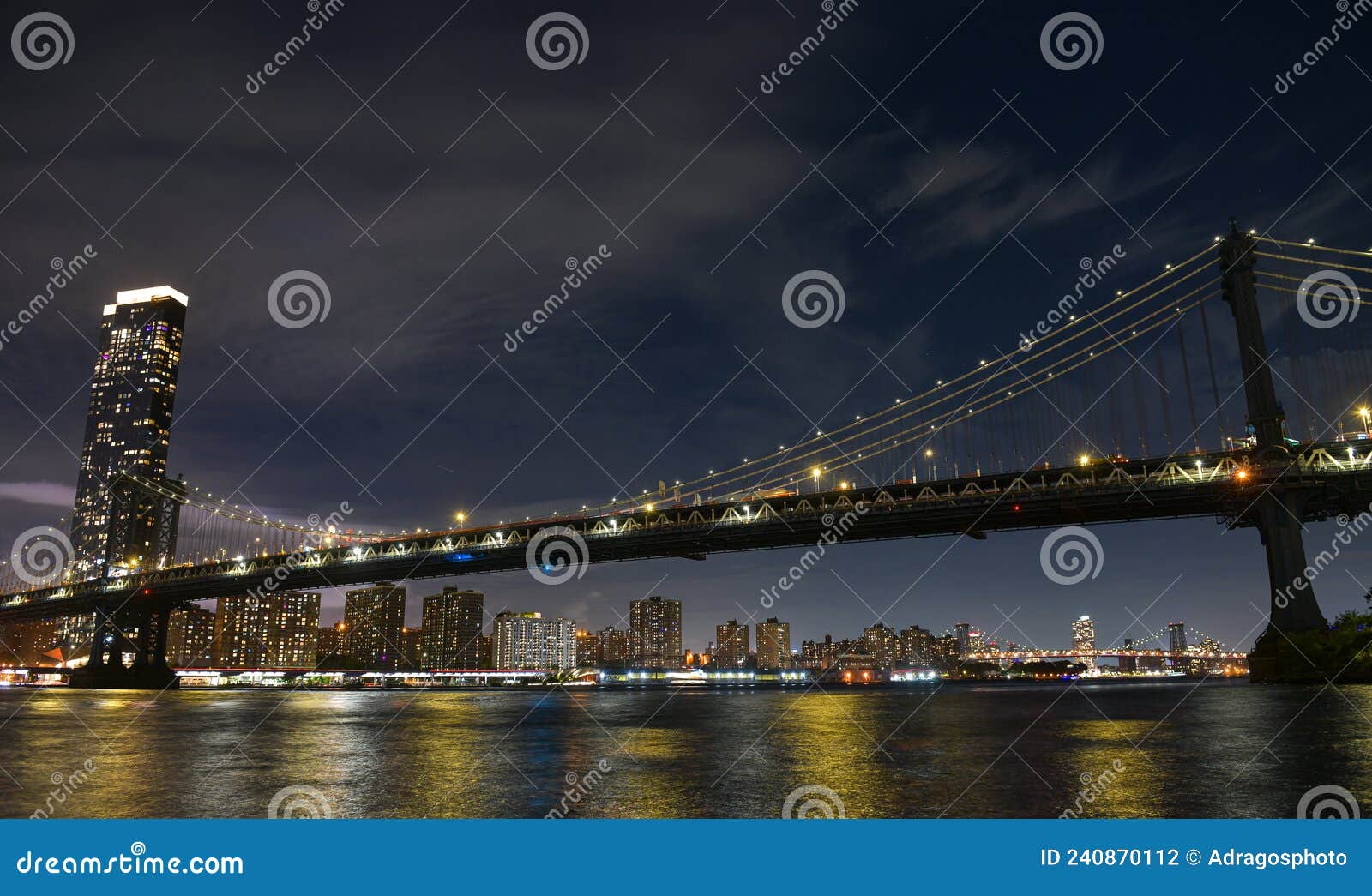 Manhattan Bridge Under the Full Moon Night Landscape Editorial ...