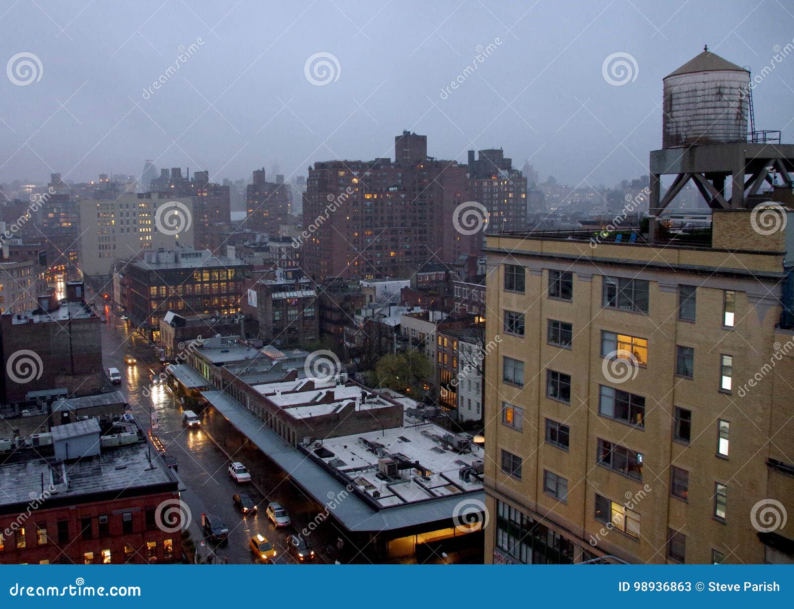 Manhattan with Rain As Evening Falls Stock Image Image of raining