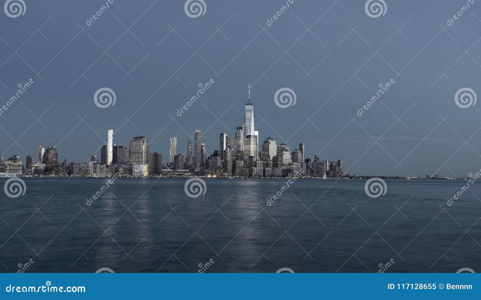 manhattan skyline over hudson rive in new york city