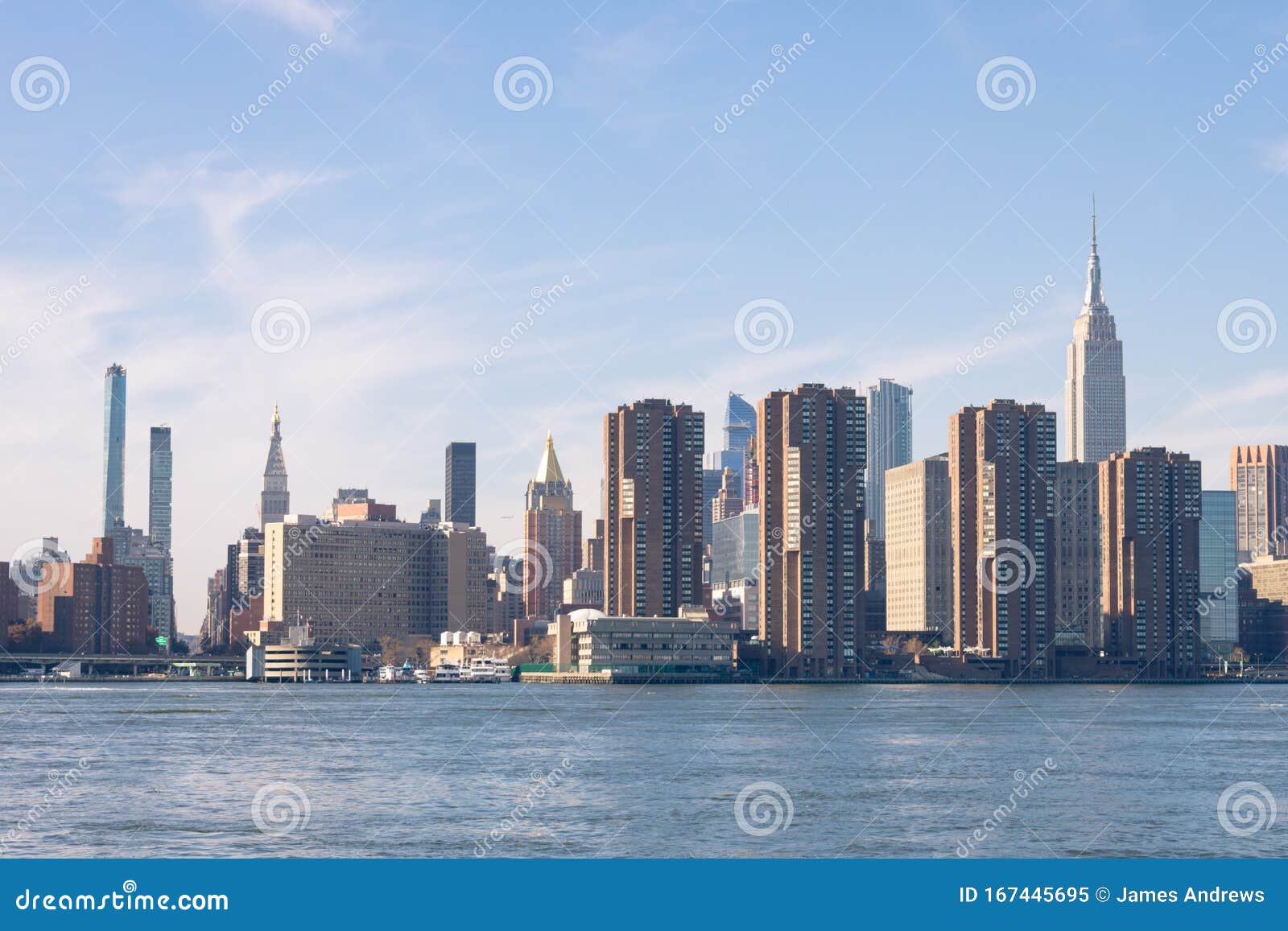 manhattan skylines of the murray hill and kips bay neighborhoods along the east river in new york city