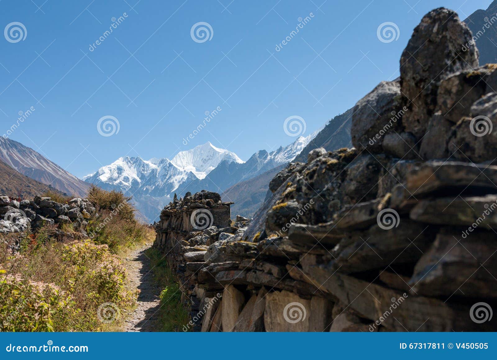mani wall in langtang valley, langtang national park, rasuwa dsitrict, nepal