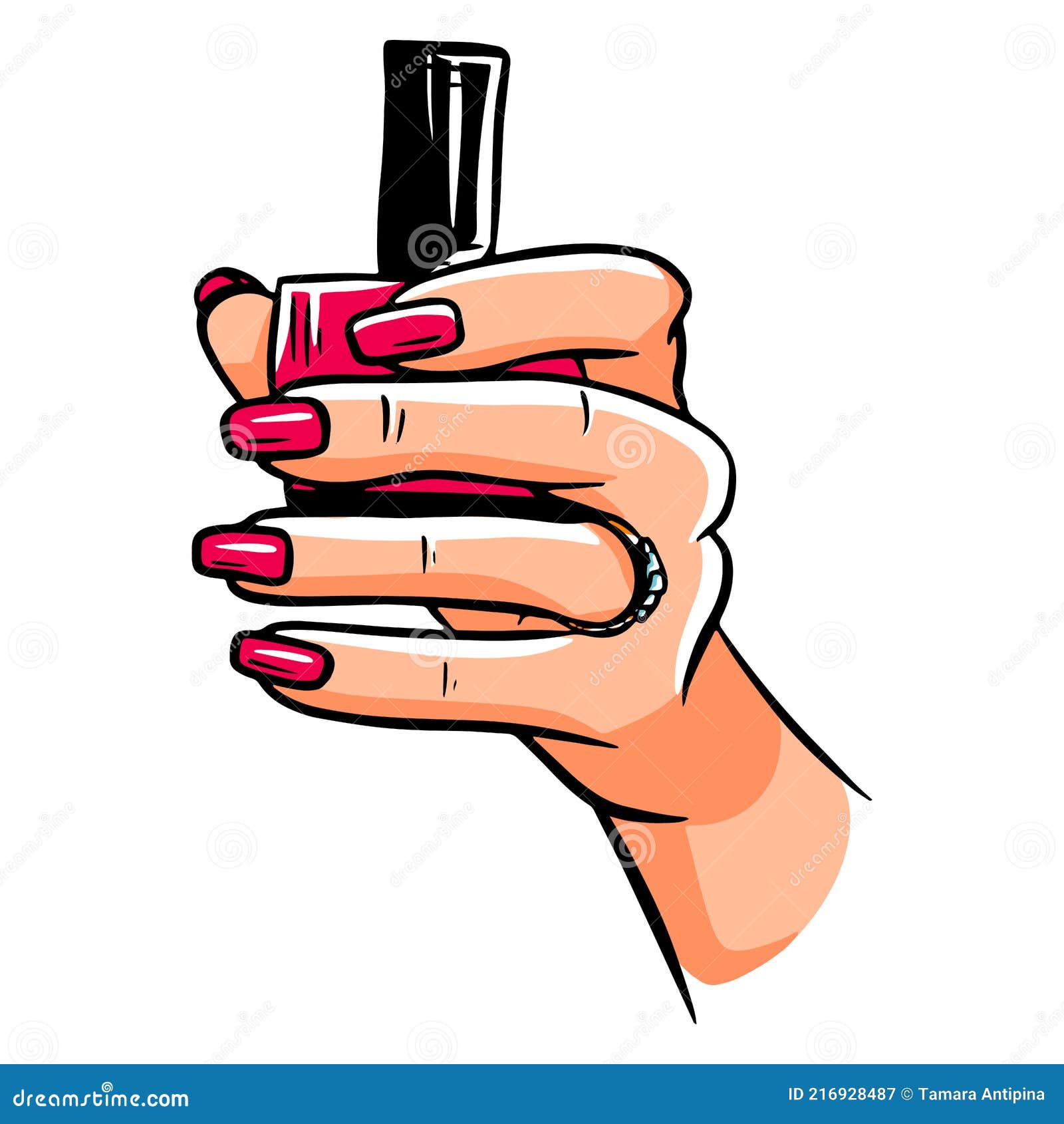 Manicura. Una Botella De Barniz En Las Manos De Las Mujeres. Mano Con Las  Uñas Pintadas. Estilo De Dibujos Animados. Ilustración del Vector -  Ilustración de manera, primer: 216928487