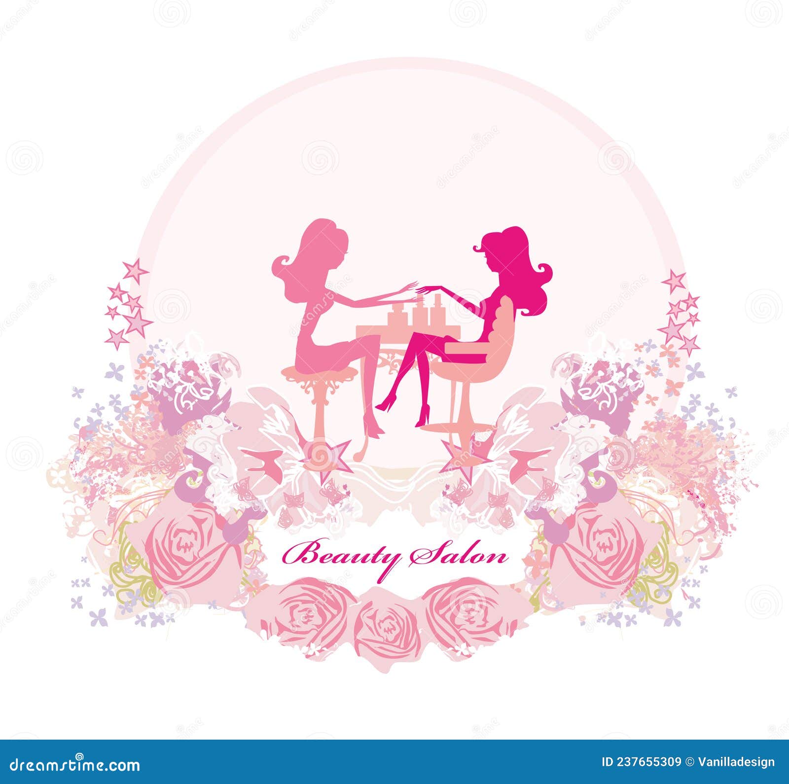 manicure in beauty salon, pink decorative card
