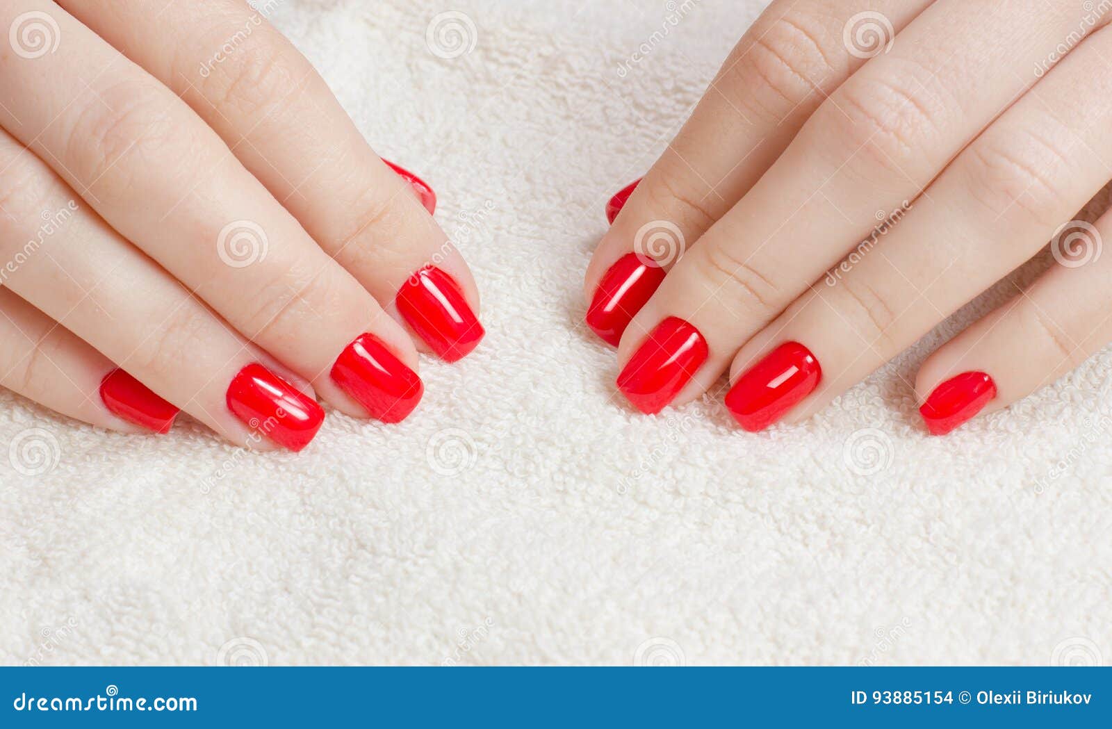 manicure - beauty treatment photo of nice manicured woman fingernails with red nail polish.