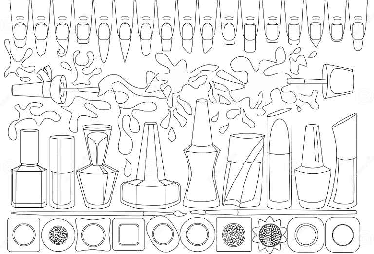 Manicure. Coloring Book for Adults Stock Vector - Illustration of