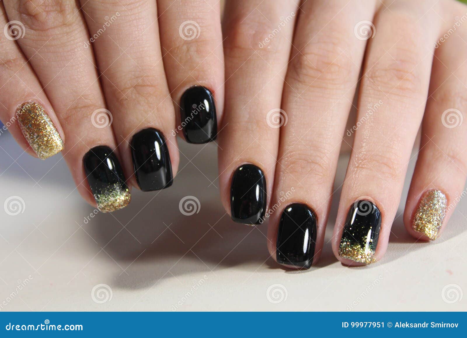 Manicure Design Black and Gold Color Stock Image - Image of female ...