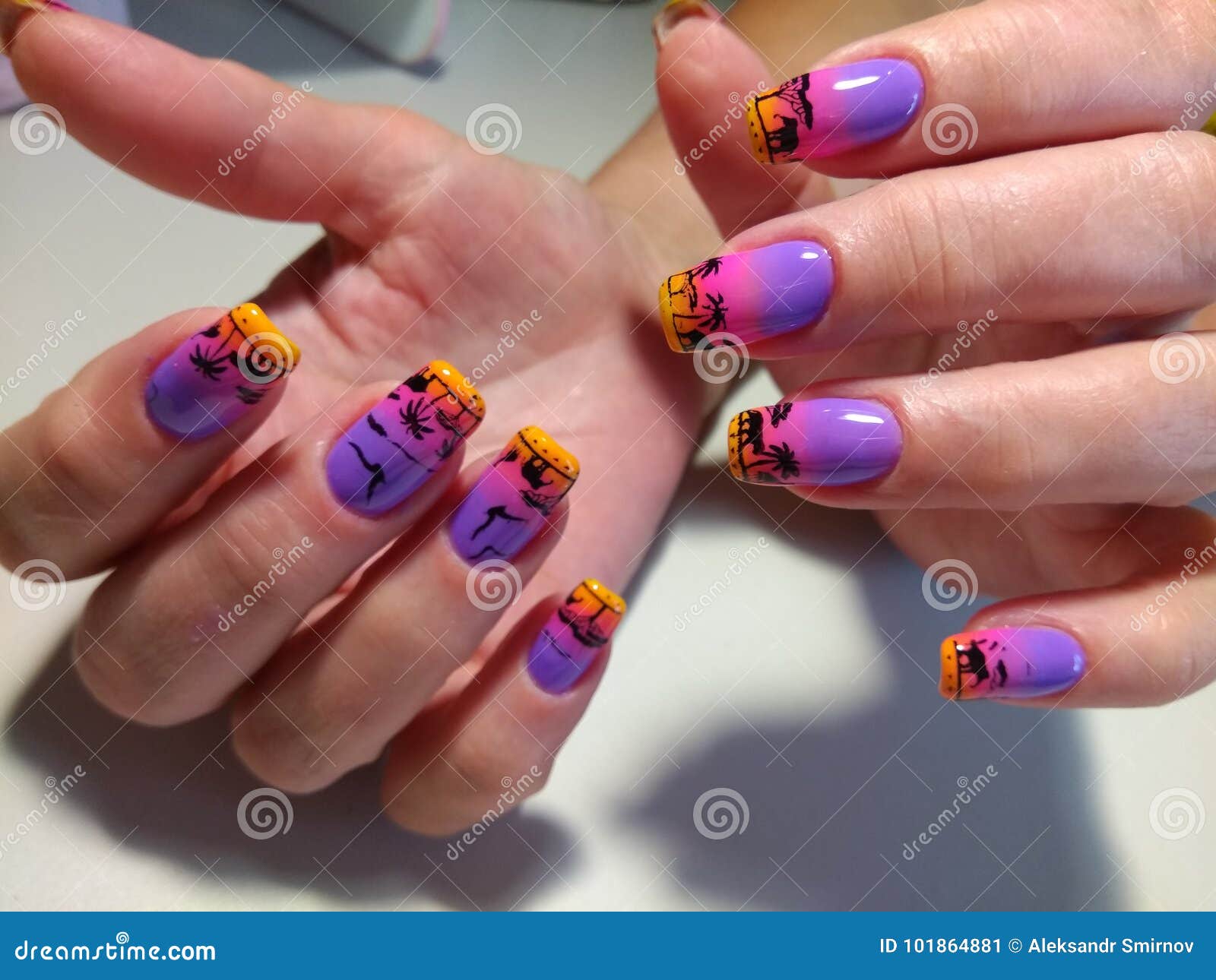 Manicure Design On The Nails African Sunset Stock Image Image Of French Elegance