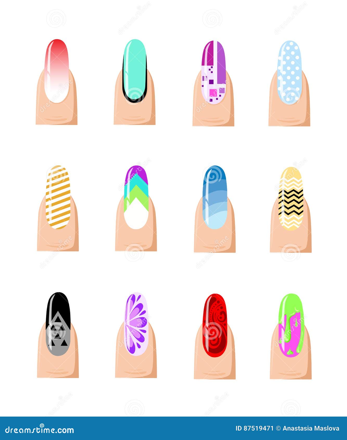 Manicure Design Set. Colorful Texture for Nail Salon Set of Colored ...