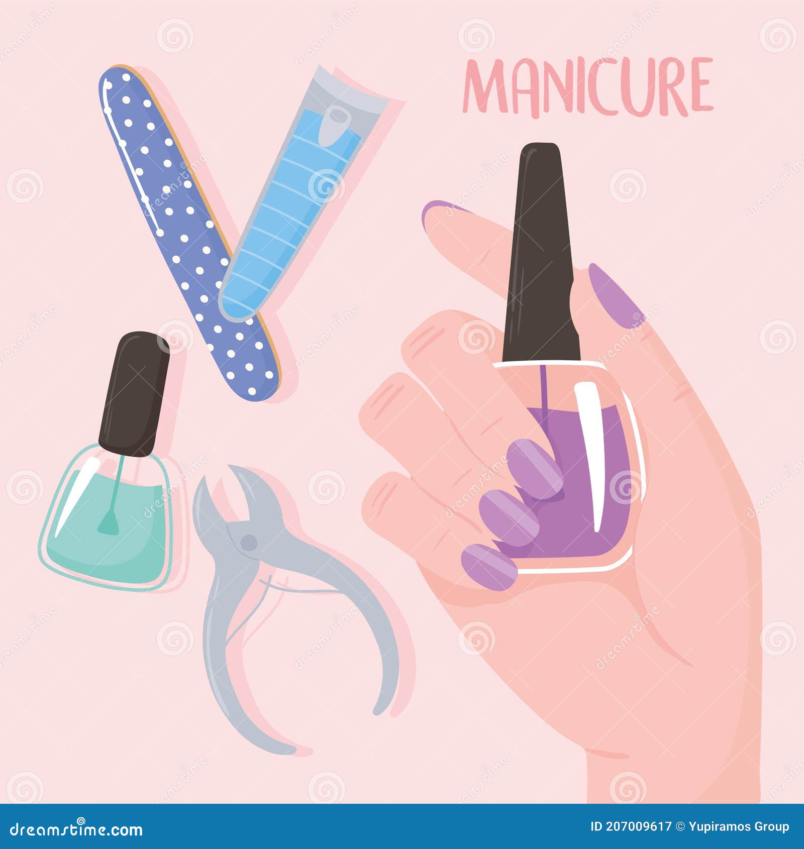 Manicure, Female Hand with Nail Polish File Cutter Cuticle Accessories ...