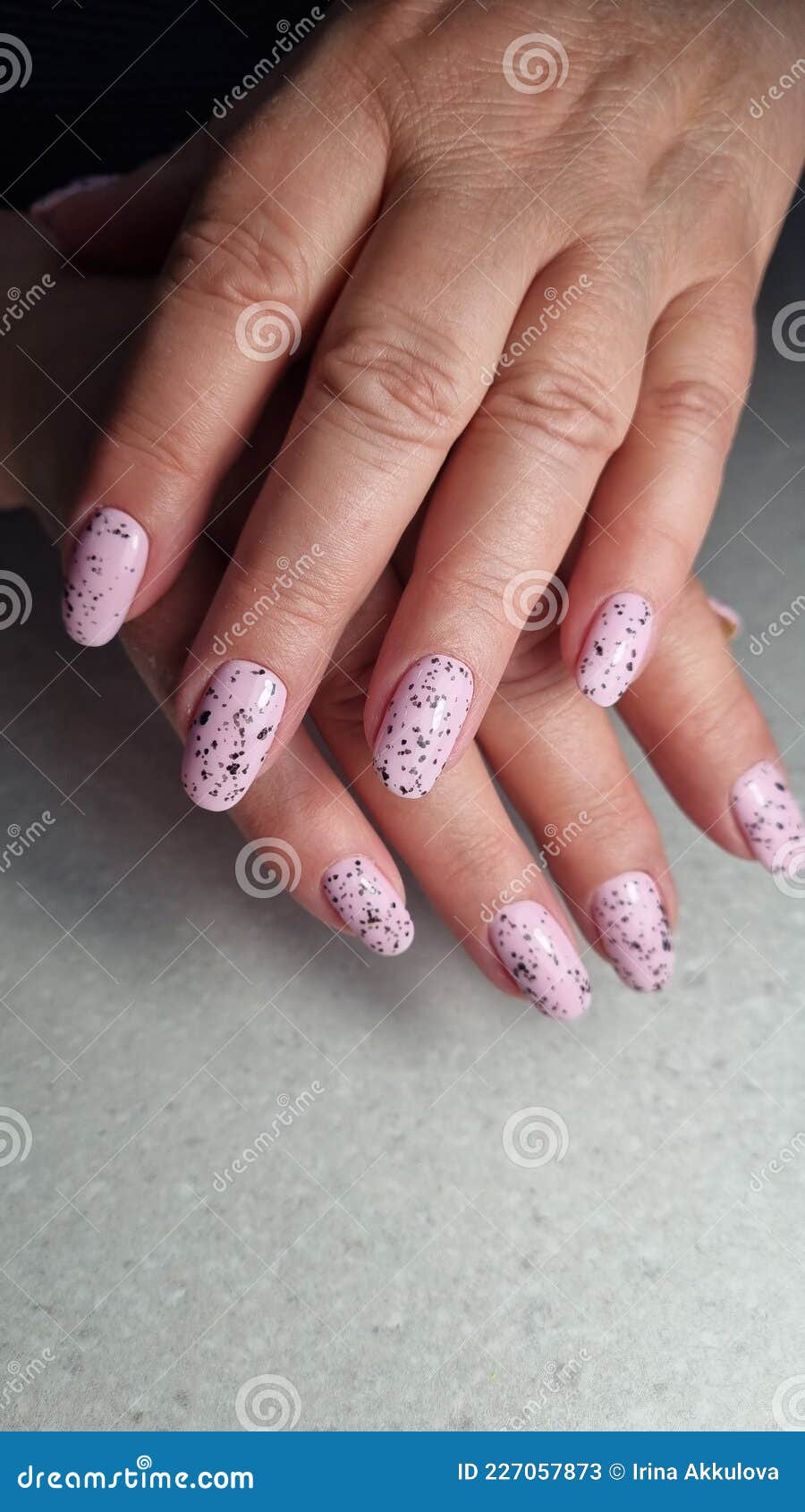 Manicure with Gel Polish and Black Flakes Design Stock Image ...