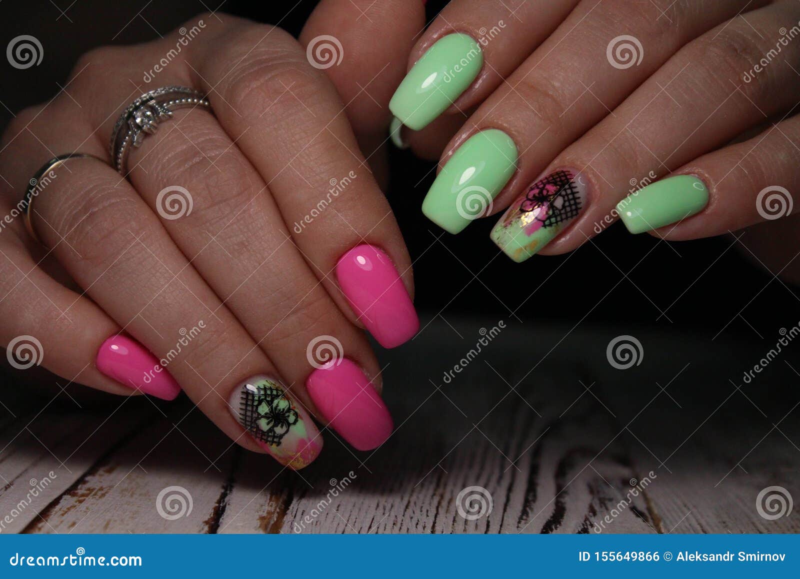 Manicure with Long Nails on a Trendy Texture Stock Photo Image of