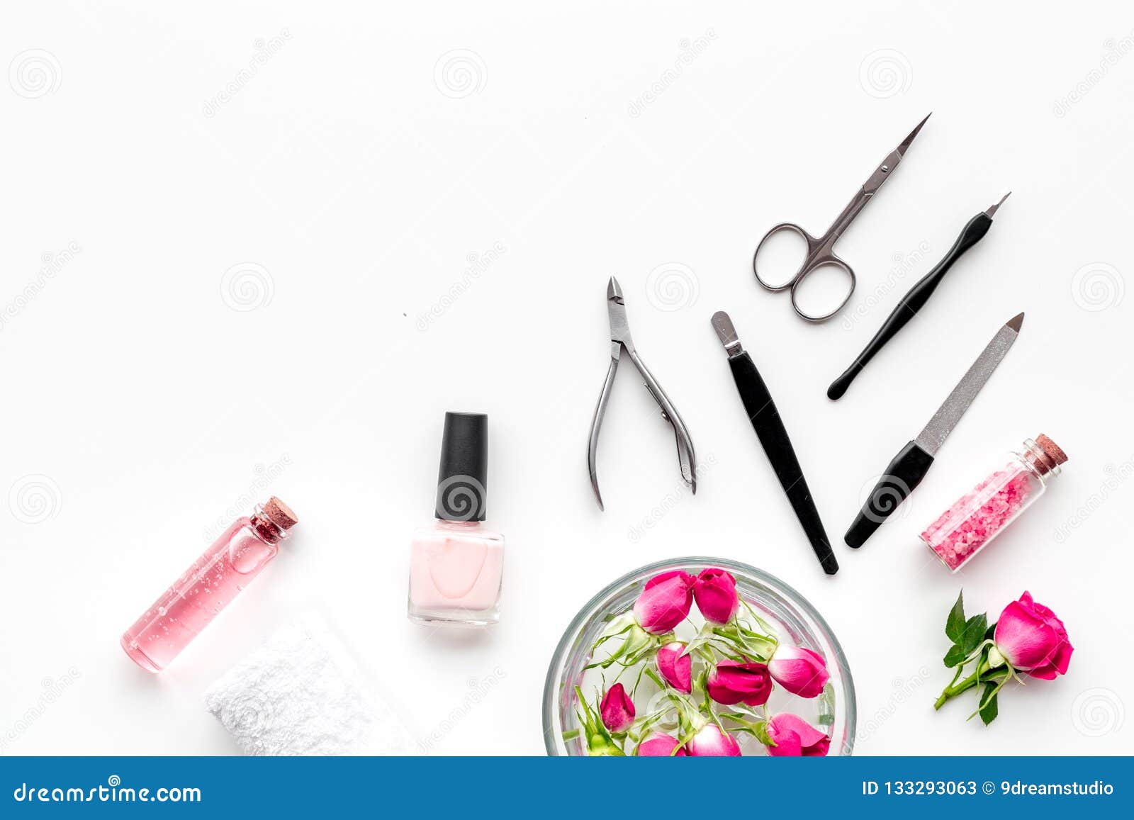 Download Manicure And Pedicure Equipment For Nail Bar Set On White Background Top View Mockup Stock Image Image Of Rose Battle 133293063