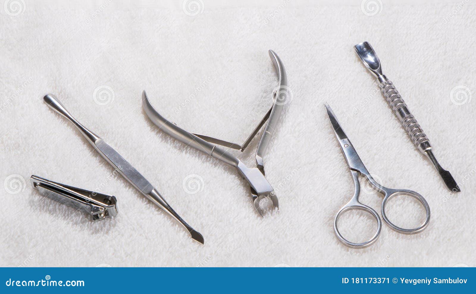 Manicure or Pedicure Set Tools are Placed on a Table with a White Towel in  the Beauty Salon. Equipment for Beauty Shop or Beauty Stock Image - Image  of home, glamour: 181173371