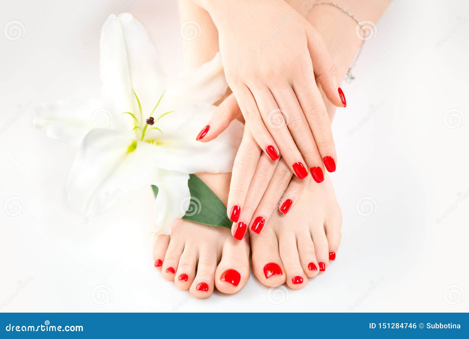manicure and pedicure in spa salon. skincare. healthy female hands and legs with beautiful nails