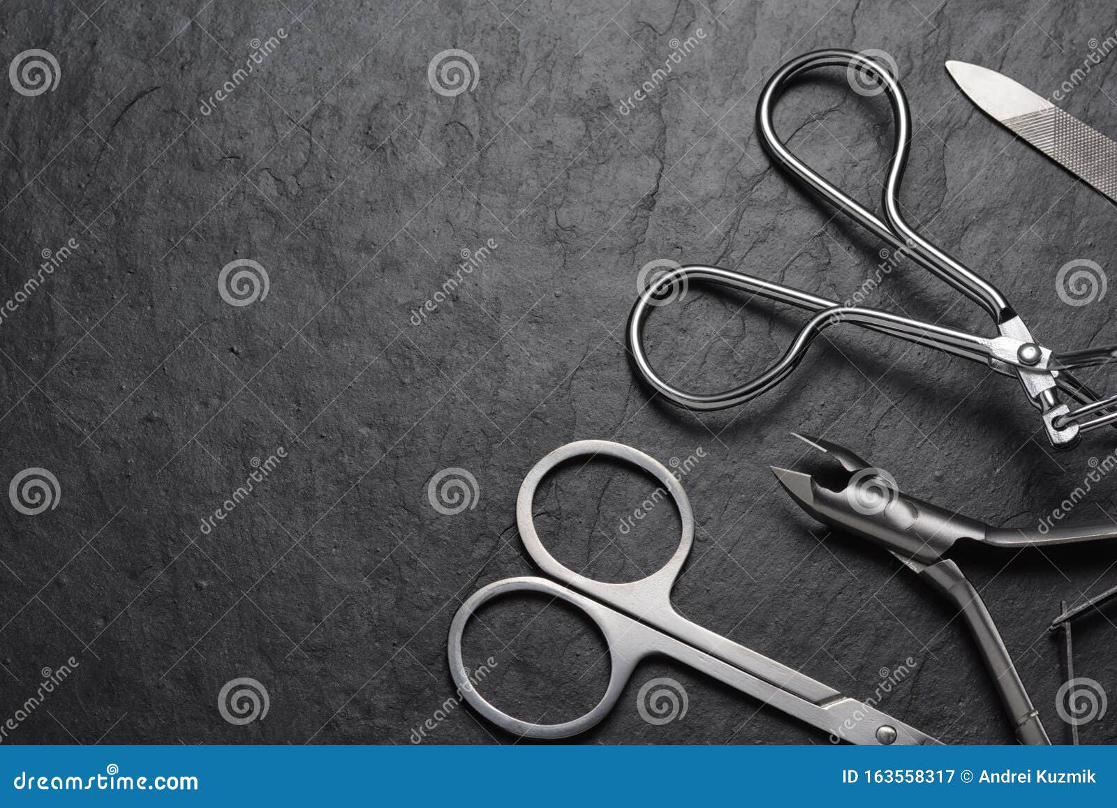 Manicure and Pedicure Tools Set on Black Background Stock Image - Image ...