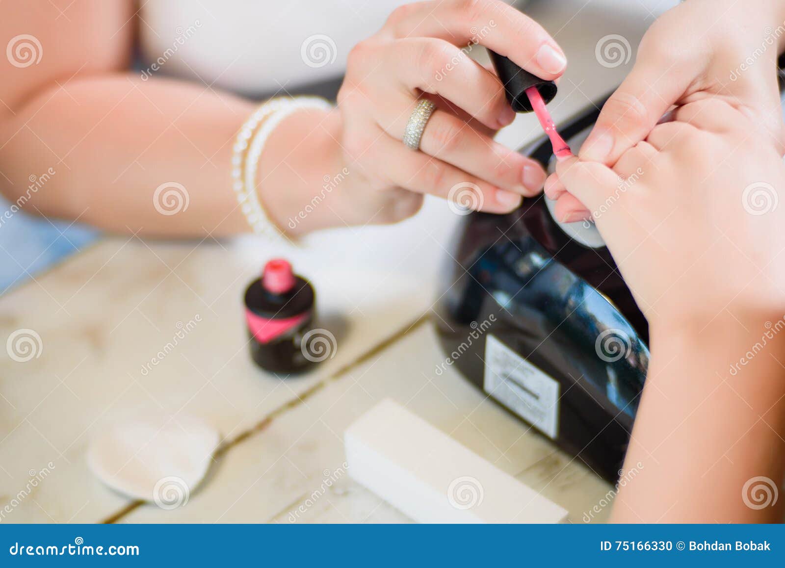Manicure Procedure with the Pink Nail Polish Stock Photo Image of