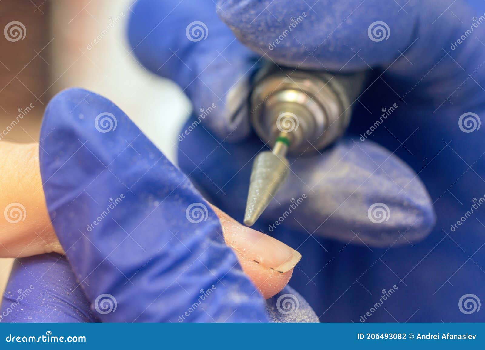 Manicure Process, Cleaning Nails with a Milling Cutter Close Up Stock