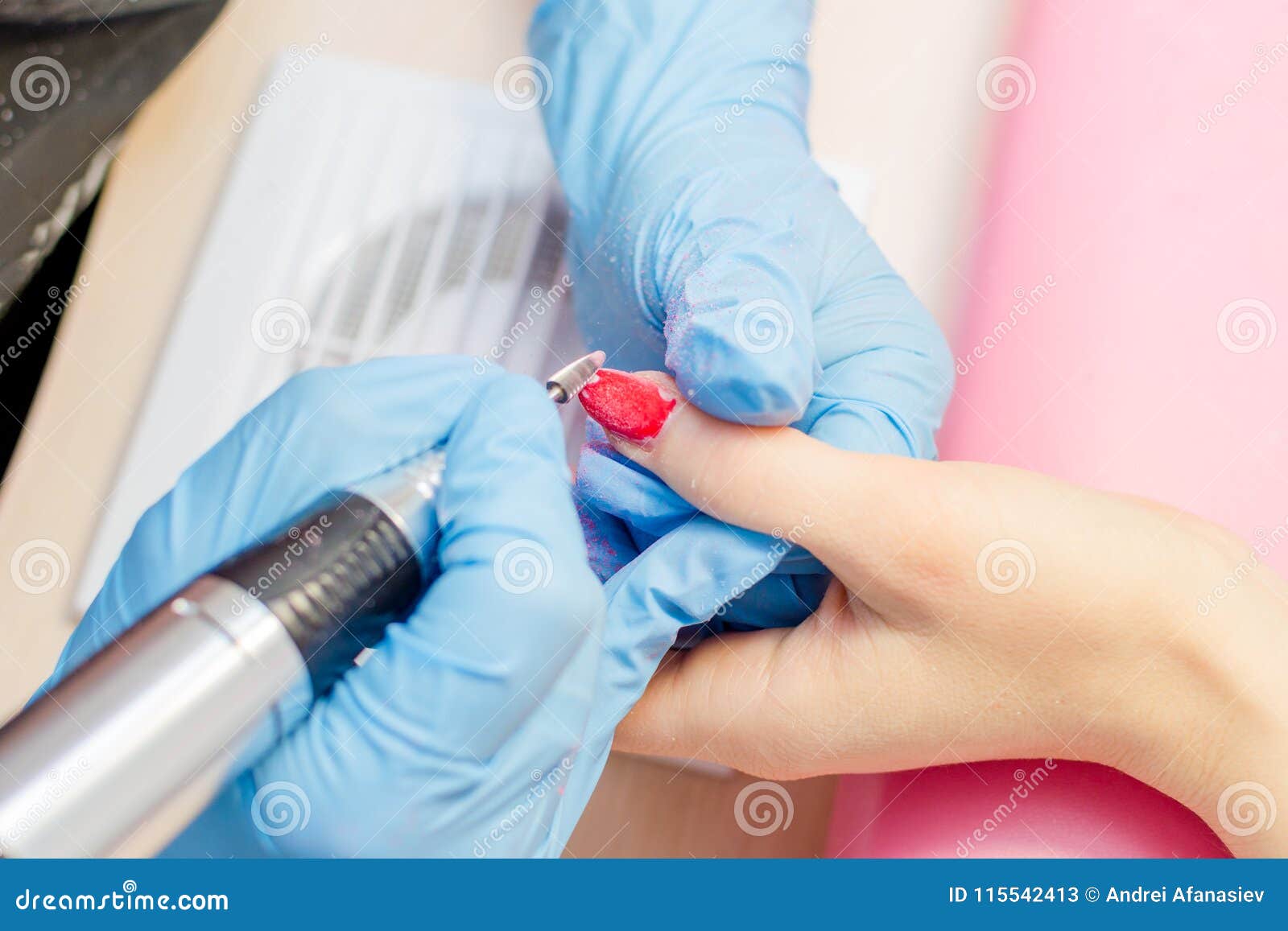 Manicure Process, Cleaning of Nails by a Milling Cutter Stock Image