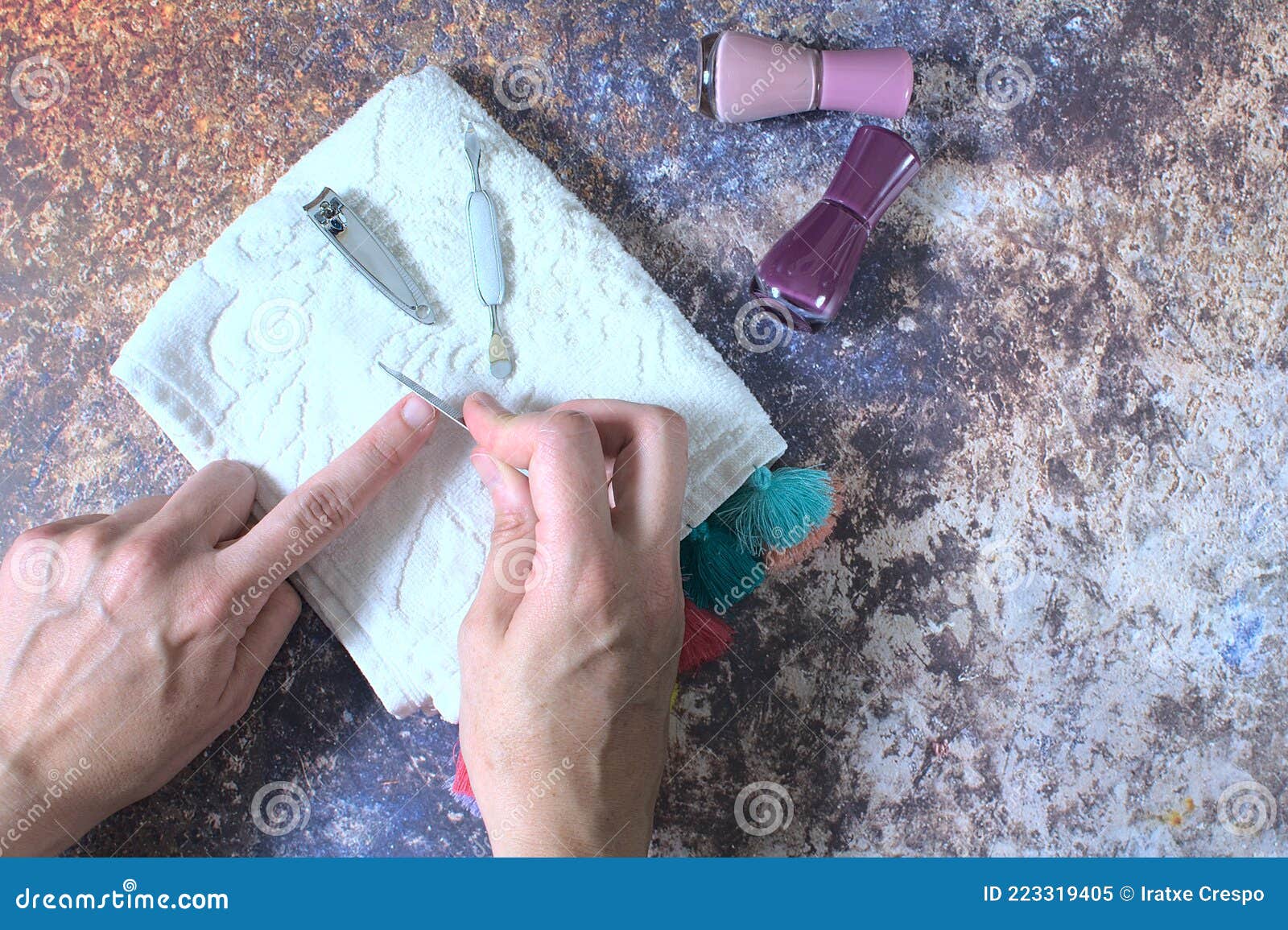 manicure set with towel