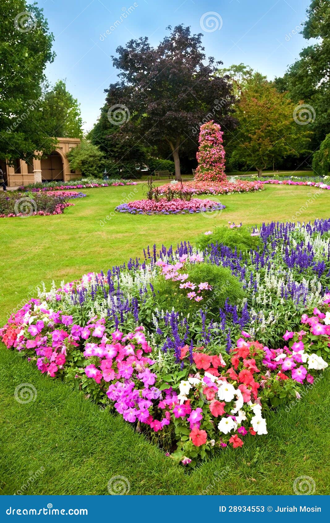 manicured flower garden with colorful azaleas.