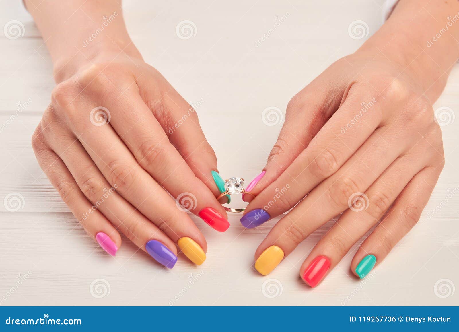 Manicured Hands Holding Ring with Diamond. Stock Photo - Image of ...