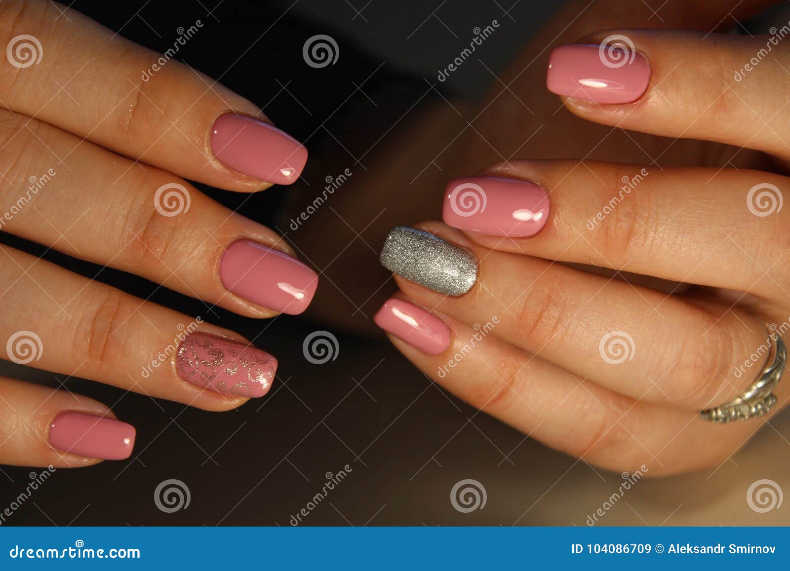 Manicured Nails with Pink Nail Polish. Stock Image - Image of ...