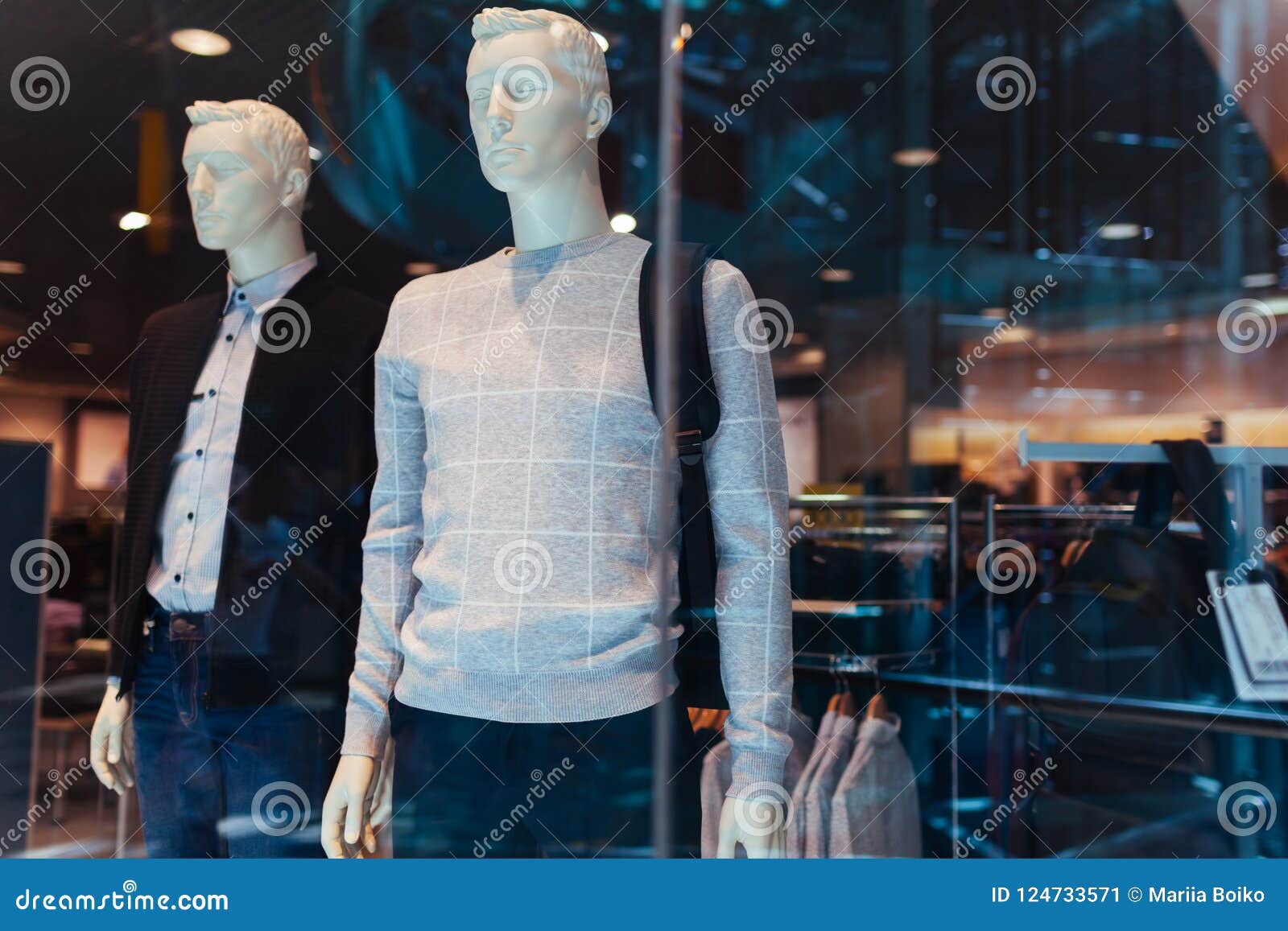 Manikins Dressed in Male Clothes and Accessories on Showcase of a Store ...