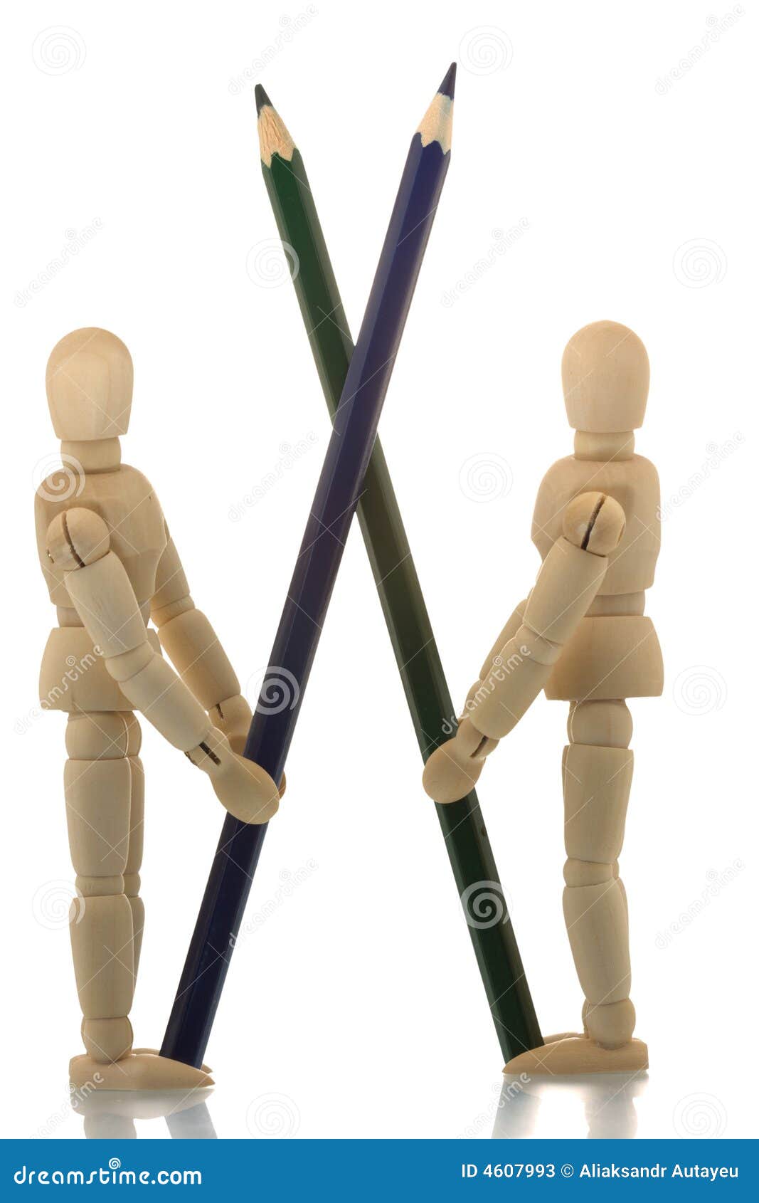 Manikins Standing with Two Pencils Crossed Stock Image Image of